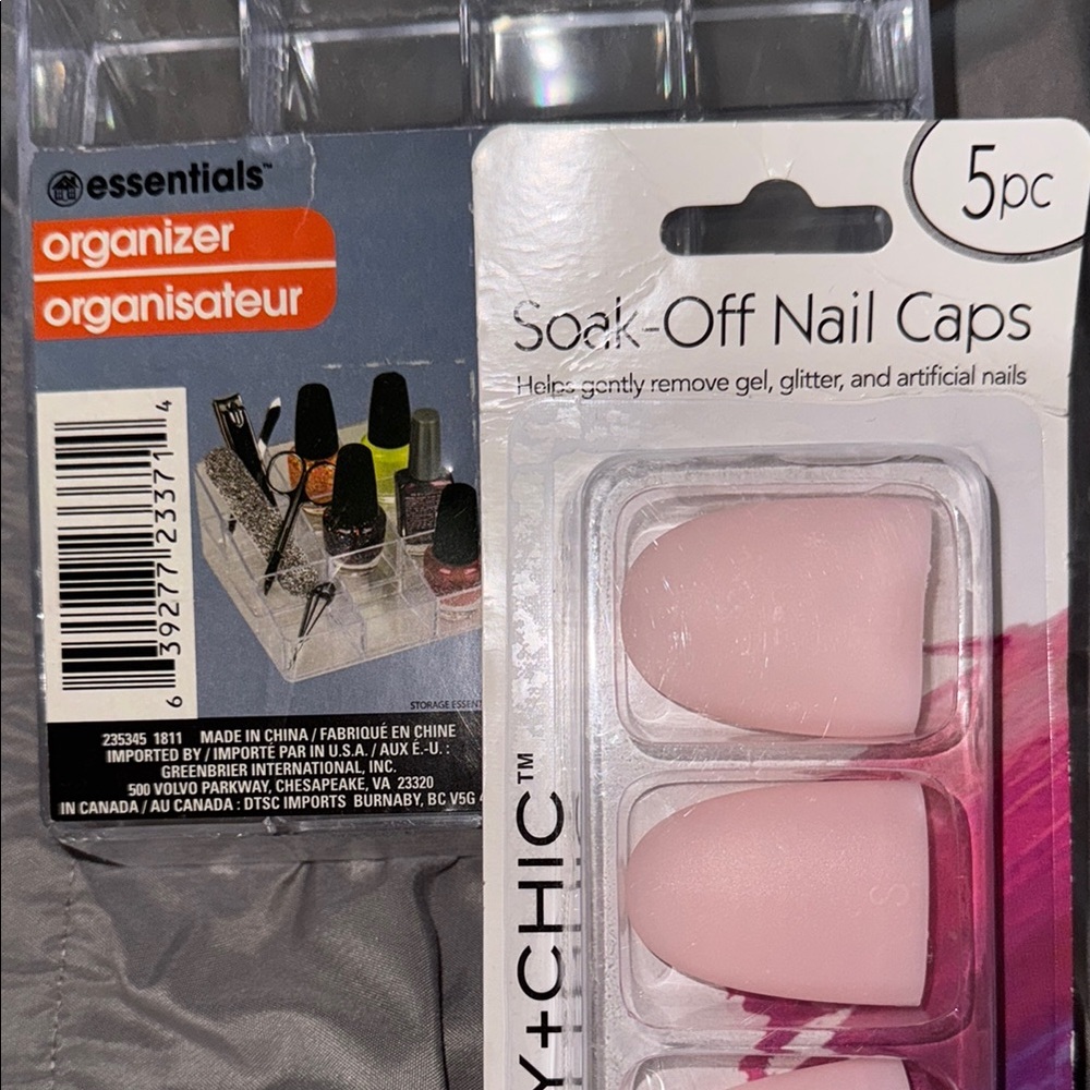 Essentials Clear Cosmetic Organizer and Soak Off Nail Caps